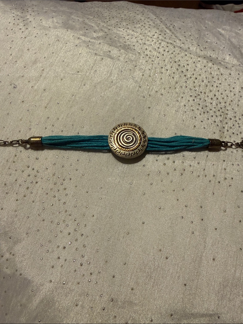 Turquoise Multi-Strand Cord Bracelet with Bronze Spiral Accent